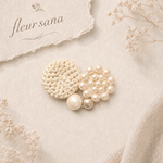 unique motif  シルキーパールとクロッシェのブローチ〈heart〉ivory
