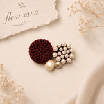 unique motif  シルキーパールとクロッシェのブローチ〈heart〉 burgundy (ボルドー)
