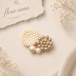 unique motif  シルキーパールとクロッシェのブローチ〈heart〉 ivory・beige