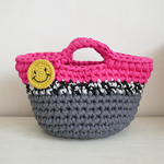  　ピンク×グレー×ミックス　　丸底タイプ　裂き布bag