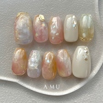 【Opal Veil】ネイルチップ　夏ネイル　ブライダルネイル　ウェディングネイル　成人式ネイル　ニュアンスネイル　ぷっくりネイル　うるちゅるネイル　