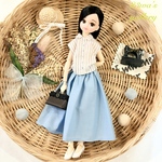 【送料無料】＊22㎝ドール服＊クシュっとシャツトップス＆スカイブルースカート＆ハンドバック３点セット