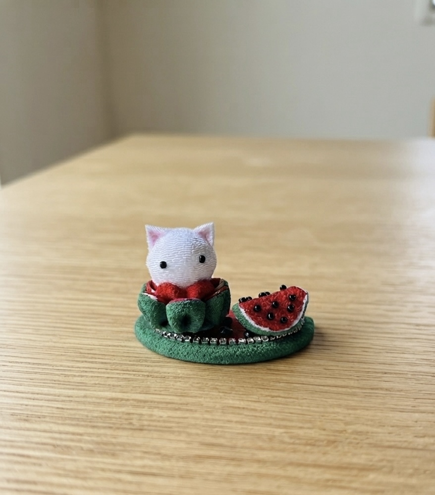 猫とスイカの置物 ちりめん細工 つまみ細工 - Fentaka | minne byGMO