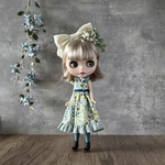 7/15 20:00〜販売　ブライス お洋服セット ～森の画家さん～ 紫陽花の飾り（ヘッドドレス / 花束 兼用）