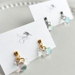 春空 ミニ bubble バブル ピアス イヤリング ピンク イエロー ブルー グリーン 空 ガラスビーズ クリア 透明 オフィス  グラデーション 春 シンプル 小ぶり 