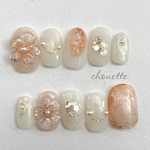 花雫hanashizuku／ブライダル ネイルチップ ぷっくりフラワー ウェディング 結婚式 前撮り 上品 透明感　桜