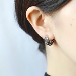 kotubu hoop ( monotone / 銀糸 )  ノンホールピアス フープイヤリング  糸の耳飾り  モノトーン  黒  グレー