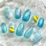 湯けむりバスルームネイル🩷🖤【アヒルが浮かぶお風呂】｜タイルネイル うるうるネイル 夏ネイル アヒルネイル ブルーネイル　レトロ　ポップ　推し活　推しネイル