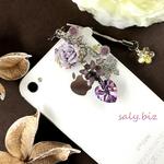 saly☆2way薔薇のブーケとバタフライ☆イヤホンジャック&ストラップ