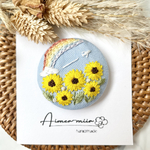 刺繍ブローチorヘアゴム✳︎夏空とひまわり