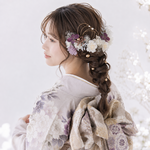 成人式 髪飾り 紫×桃の花｜卒業式 袴 和装ヘア No.V001 振袖 着物 和装 花嫁 結婚式 前撮り 和モダン パール かんざし ヘアアクセサリー ヘッドドレス ブライダル