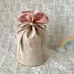 《サイズオーダー》ペット 骨壷カバー コットンリネンとお花刺繍ピンク 3寸 3.5寸 4寸