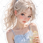 オリジナルステッカー　夏バージョン　summer girls スカイブルー🩵　コラージュ素材　5種類5枚セット