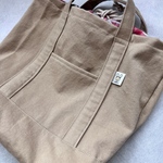 ミニトート ベージュ×チェック巾着 ランチバッグハンドメイドバッグ