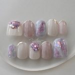 紫陽花nuance ｜ネイルチップ　ブライダル　結婚式　成人式　花嫁　オケージョン　上品　前撮り　ウェディング　和装　紫陽花　フラワー　パープル　卒業式　入学式　梅雨　お呼ばれ　シェル　ぷっくり