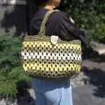 毎日使いたい＊大人のマルシェトートバッグ｜ グラニーストライプのハンドバッグ（グリーン系）