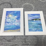 新作「夏の海」「エメラルドグリーンの海」羊毛フェルト風景画フレーム