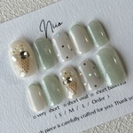 New 𓂃 𓈒𓏸アイスクリームネイル｜マグネットネイル　クリームソーダ　ビジュー　ドット　ホロ　シアー　オーロラ　うるうる｜ミントグリーン　ホワイト｜大人可愛い　デート　夏　平爪　チビ爪　ネイルチップ