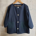80～150size タータンチェック 緑 前ボタン 長袖スモック