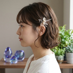 ゴールド　金　ワイヤー　アメピン　小枝　リーフ　ワイヤー　パール　ビーズ　ヘアアクセサリー　髪飾り　ショートヘア　お呼ばれ　ヘアアレンジ　和装　洋装　シンプル　小ぶり　ヘアピン　パールピン　ヘア飾り