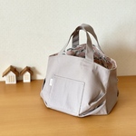＊ぽてっとタックbag  Mサイズ リバーシブル＊お散歩トート 北欧風花柄 ピンク×モカベージュ