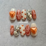 𓂃apricot Lace𓂃アプリコットレース🍊𓂃ネイルチップ   レースネイル　テラコッタ オレンジ　成人式ネイル　リボンネイル　結婚式ネイル  マグネットネイル 
