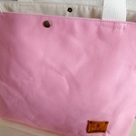 バイカラー深めトート☆ライトピンク×生成り☆帆布＆本革タグ