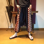 サルエルパンツ　de　着物　エンジ市松模様