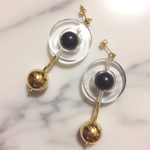 クリア×ネイビー×ゴールド 大ぶりピアス