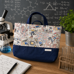 【ｋ様オーダー品】入園入学レッスンバッグ手提げ絵本袋リバーシブル上履き★理数系実験科学物理数学★縫い付けお名前小学校キルティングマチ