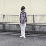 ストライプのノースリーブブラウス  （ブラック×グレー）