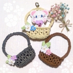 あみぐるみ猫チャーム専用♫お花摘みバスケット☆送料無料｜あみぐるみ専用ミニバスケット|ディスプレイ用ミニかご|壁飾り|ミニチュアバスケット|