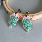 爽やか🍹クリームソーダのゆらゆらピアス　ビーズ刺繍　オートクチュール刺繍　手刺繍　日本