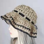 ラメ糸輝く透かし編みの麦わら帽子 straw hat 014  ストローハット 大人用