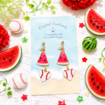 三角スイカ🍉とハートの野球ボール⚾️❤️のゆらゆらピアス✨️