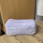 刺繍入りヌビ生地の横長ポーチ　＊ライラック×マーガレット