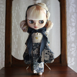 くすみカラーのシックなお着物セット　『群青』　22cmドール