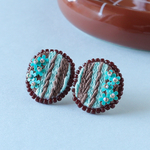 初夏を彩る チョコミントカラーの刺繍ピアス/イヤリング ｜ブラウン×ターコイズ