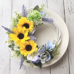 ひまわりとラベンダーの爽やかリース(約28㎝) サマーリース   玄関リース   夏リース   結婚祝い    出産祝い