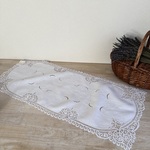 ヴィンテージ ボビンレースロングテーブルクロス　リネン ホワイト　手刺繍