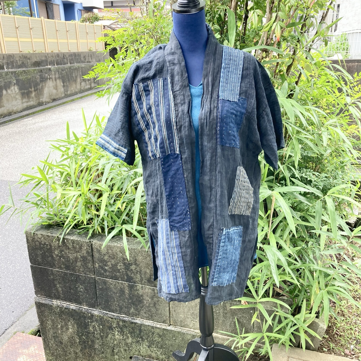 B97 襤褸 野良着 羽織 古布 リメイク 藍染 藍染め は 継ぎ接ぎ 刺し子