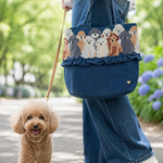 【再販】ワンちゃん刺繍のデニムトート🐕ファスナー付き・たっぷり入るバッグ