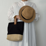 ‼️新作‼️ 夏だけの、とっておき！ナチュラル✖️BLACKかご風バック　革ワンハンドル　シワ感がたまらないリネン　軽量