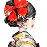 chan.ce オリジナルステッカー　2種4枚入り  和モダン着物　和コラージュ　カラフル　お正月　リボン　モノクロ　和服