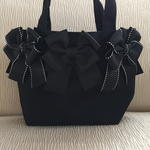 ⭐️️再販5！リボン黒ステッチコンビ  キャンパストートＳ