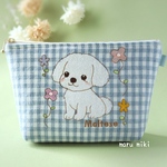 マルチーズ刺繍Ｌサイズポーチ