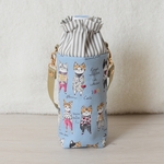 ［完成品］猫柄がかわいい♪保温保冷ペットボトルカバー（ラフスケッチ風ねこライトブルー）