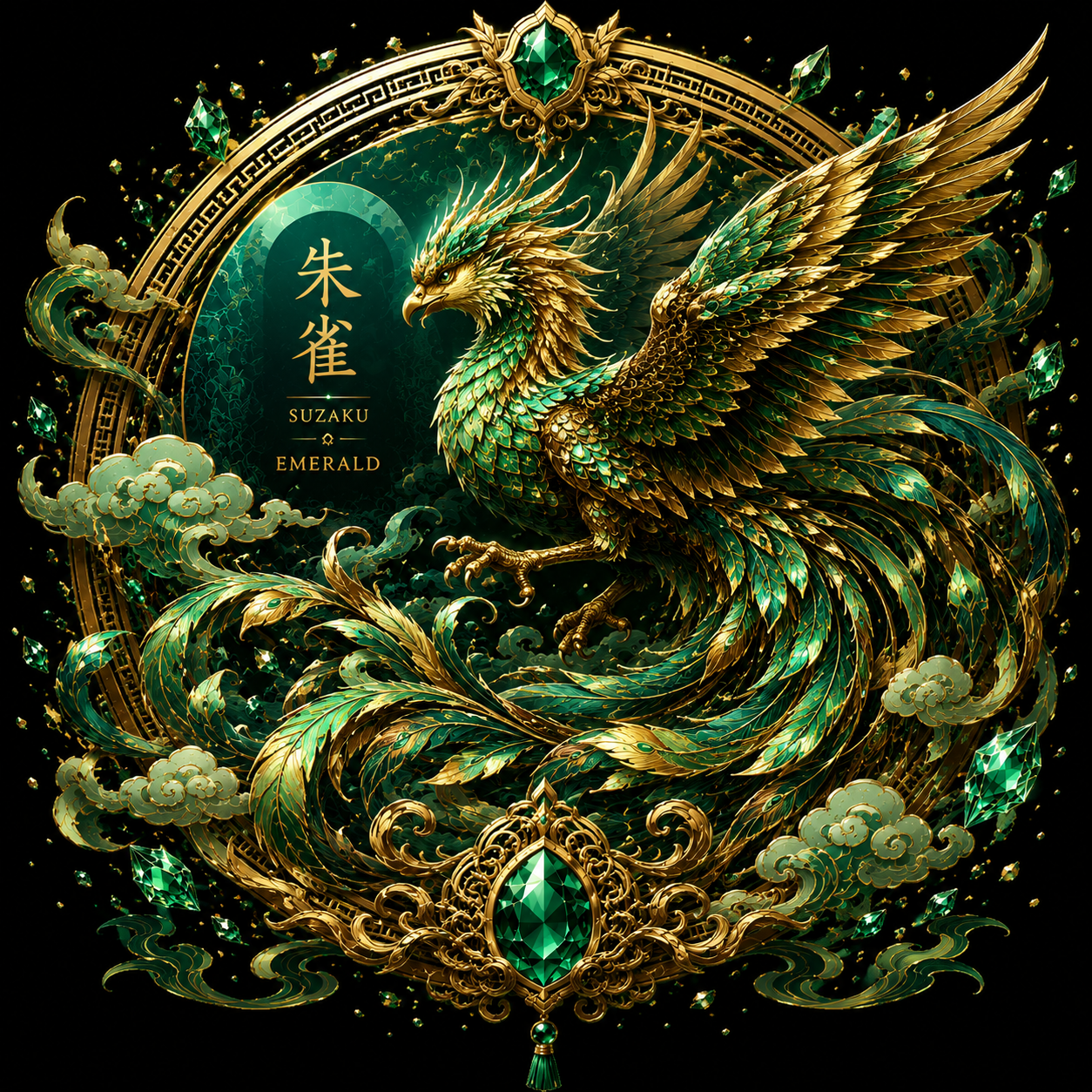 四神 宝石シリーズ『朱雀 - Emerald Suzaku 』【デジタルアート