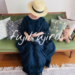 【一点物】大人可愛いダブルガーゼのゆったりワンピース（ネイビー）体型カバー／フリーサイズ