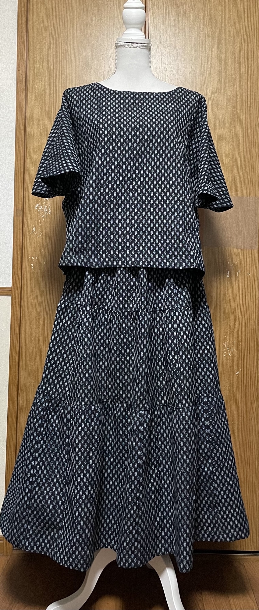 着物リメイク 絣(木綿)のパッチワークティアードスカート - NENO1365'S